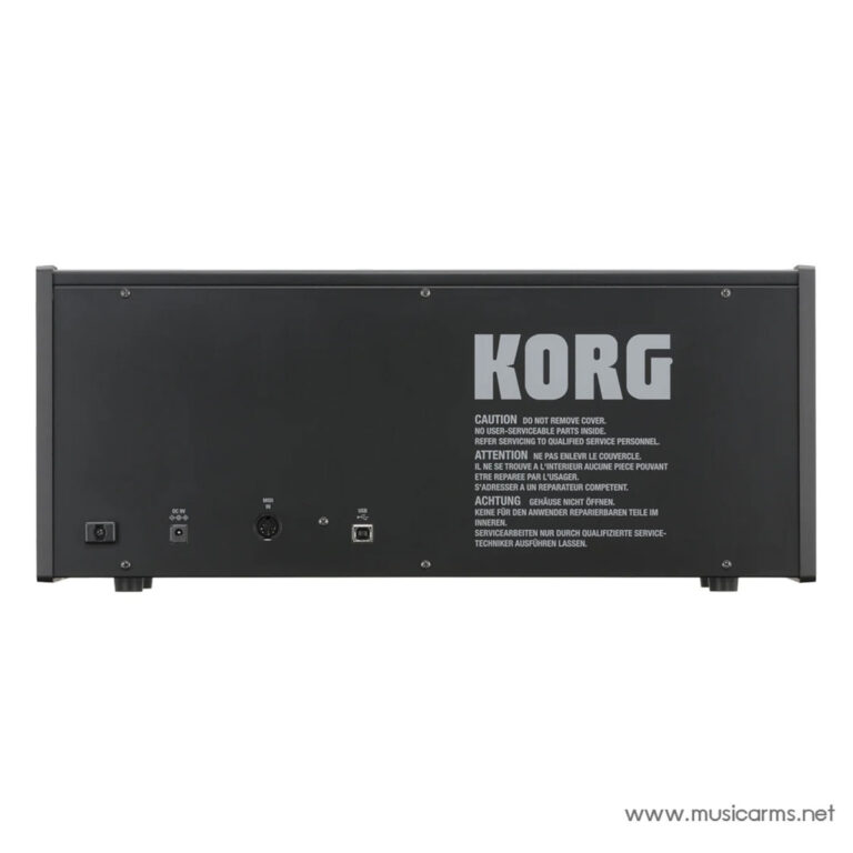 Rear view of a KORG electronic instrument showing power input, MIDI and USB ports, with caution text on the panel. ขายราคาพิเศษ