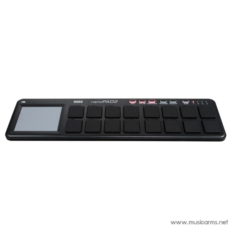 Korg nanoPAD2 MIDI pad controller with 16 velocity-sensitive pads and a touch strip on a slim black deck. ขายราคาพิเศษ