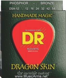 DR DSA-12 Dragonskin K3 Coated Medium Acoustic Guitar Stringsราคาถูกสุด