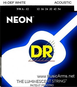 DR NWA-12 NEON Hi-Def Phosphorescent White Medium Acoustic Guitar Stringsราคาถูกสุด