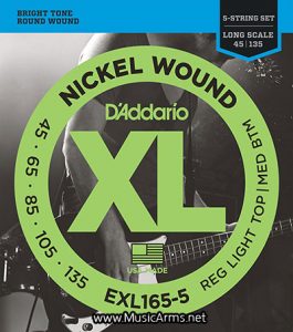 D’Addario EXL165-5 5-String Nickel Wound Bass Guitar Strings, Custom Light, 45-135, Long Scaleราคาถูกสุด