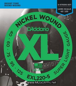 D’Addario EXL220-5 5-String Nickel Wound Bass Guitar Strings, Super Light, 40-125, Long Scaleราคาถูกสุด
