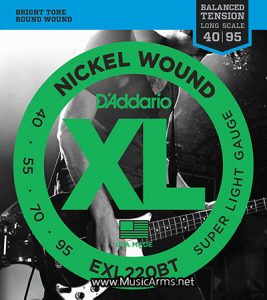 D’Addario EXL220BT Nickel Wound Bass Guitar Strings, Balanced Tension Super Light, 40-95ราคาถูกสุด