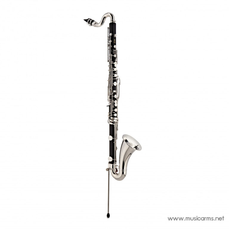 Bassoon standing upright with curved metal crook at the top and silver keys along its black body; watermark www.musicarms.net in the corner. ขายราคาพิเศษ
