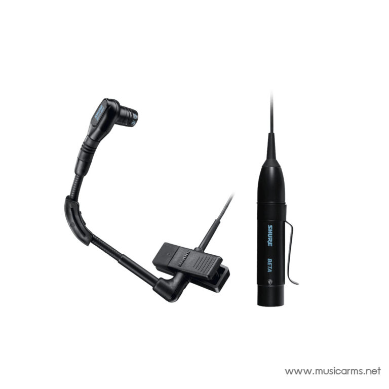 Professional headset microphone with clip-on transmitter and cable, labeled Shure Beta, shown with a detachable mic capsule on the right. ขายราคาพิเศษ
