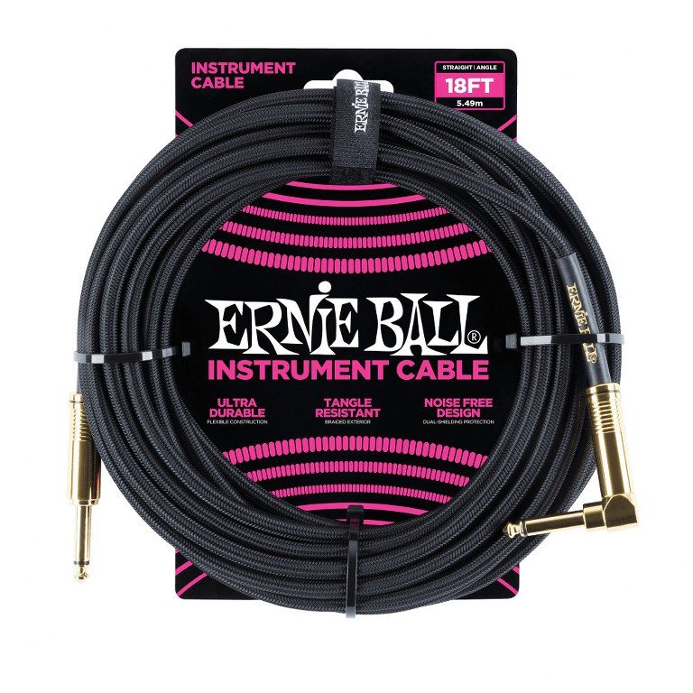 Ernie Ball Braided Cable 18 ft. Angle Gold ขายราคาพิเศษ