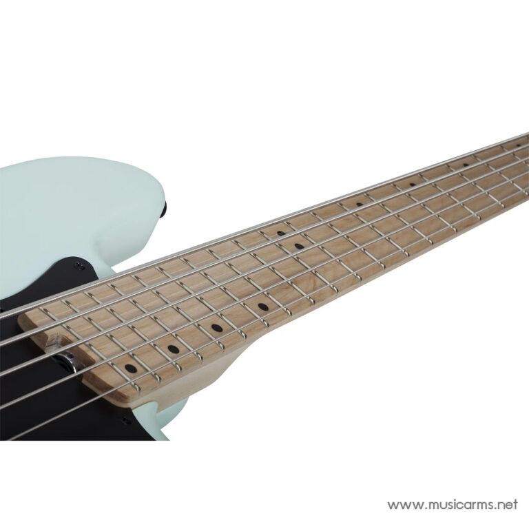 Mint-green electric bass guitar neck with wood fretboard, metal frets, and strings visible ขายราคาพิเศษ