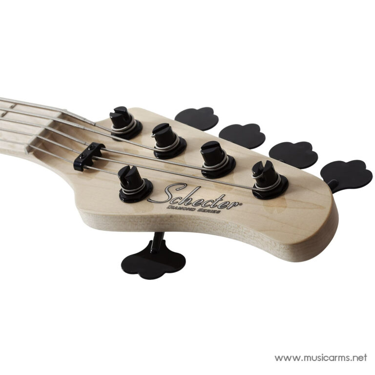 Close-up of a Schecter guitar headstock with six black tuning pegs and the Schecter Diamond Series logo on a light wood neck, against a white background. ขายราคาพิเศษ