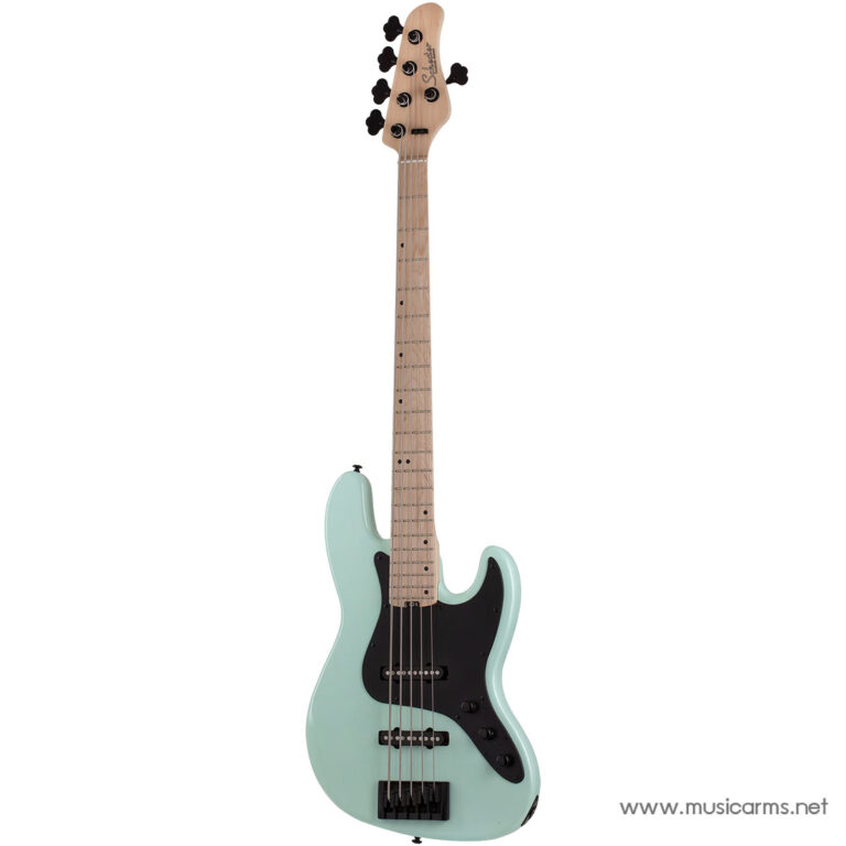 Mint-green electric bass guitar with a maple neck and black pickguard, shown full-length against a white background. ขายราคาพิเศษ