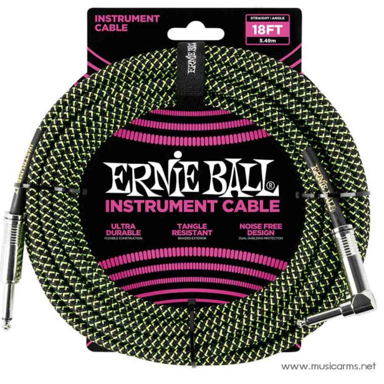 Ernie Ball Instrument Cable 18 ft. แบบถัก สี Black Green