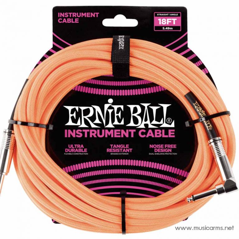 Ernie Ball Instrument Cable 18 ft. แบบถัก สี Neon Orange