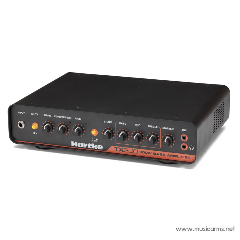 Hartke TX300 300W bass amplifier front panel with knobs for input, drive, compressor, shape, bass, mid, treble, and master; two input jacks visible ขายราคาพิเศษ