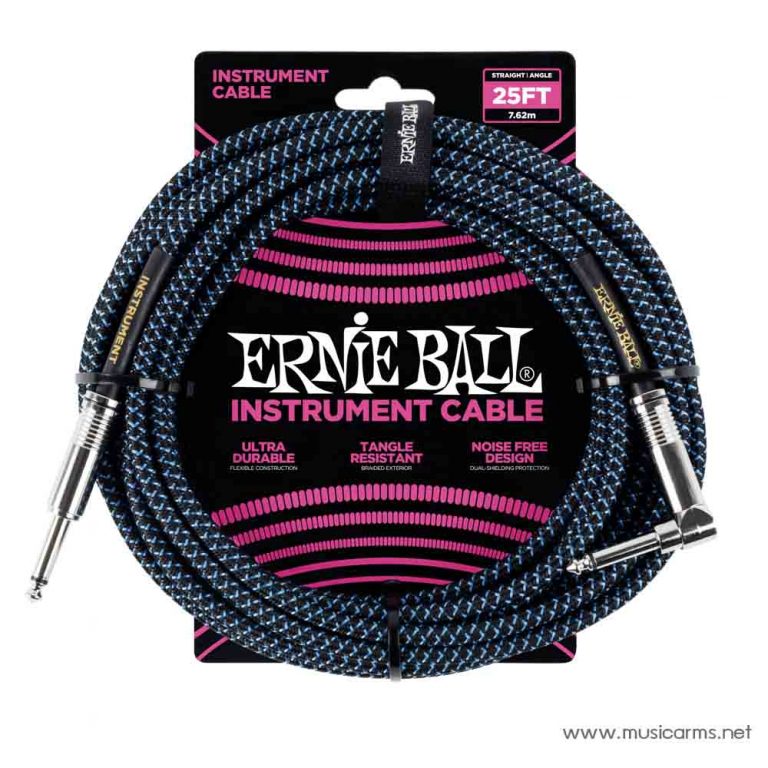Ernie Ball 25 Feet Straight Angle Braided Instrument Cables Black Blue ขายราคาพิเศษ