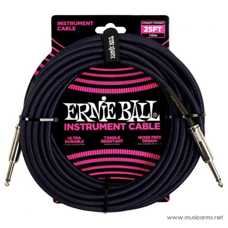 Ernie Ball 25 Feet Straight / Angle Braided Instrument Cables สายแจ็ค 25 ฟุต สี Purple Black