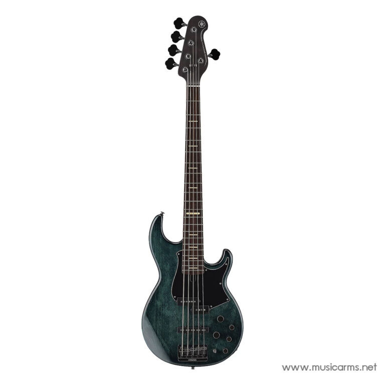 Electric bass guitar with a dark green translucent finish, black pickguard, and four strings on a white background. ขายราคาพิเศษ