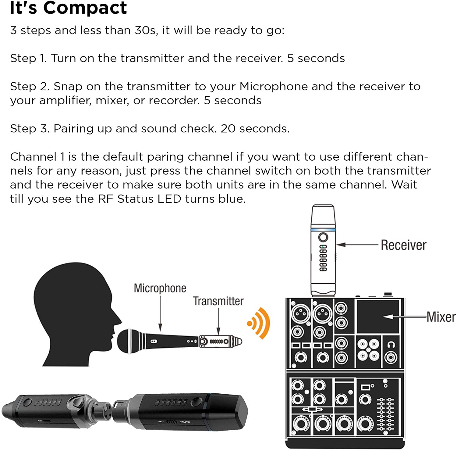 NUX B3 Wireless Snapon Microphone System Music Arms ศูนย์รวมเครื่อง