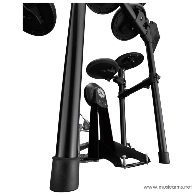 Close-up of a black drum pedal setup with footboard, springs, and mounting rods on a white background (drum kit hardware). ขายราคาพิเศษ