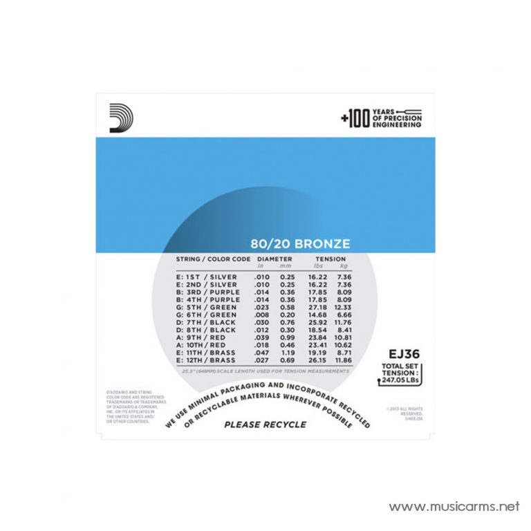 DAD_EJ36_สายกีต้าร์_12_สาย_ขนาด ขายราคาพิเศษ