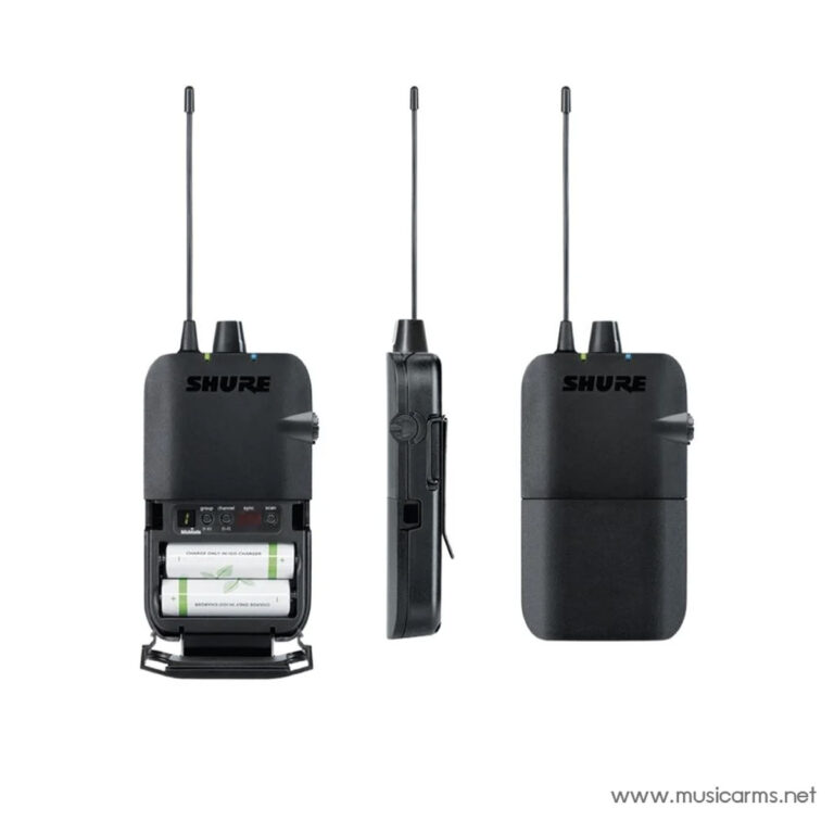 Shure wireless bodypack transmitter with battery compartment open and antenna extended (front view) ขายราคาพิเศษ