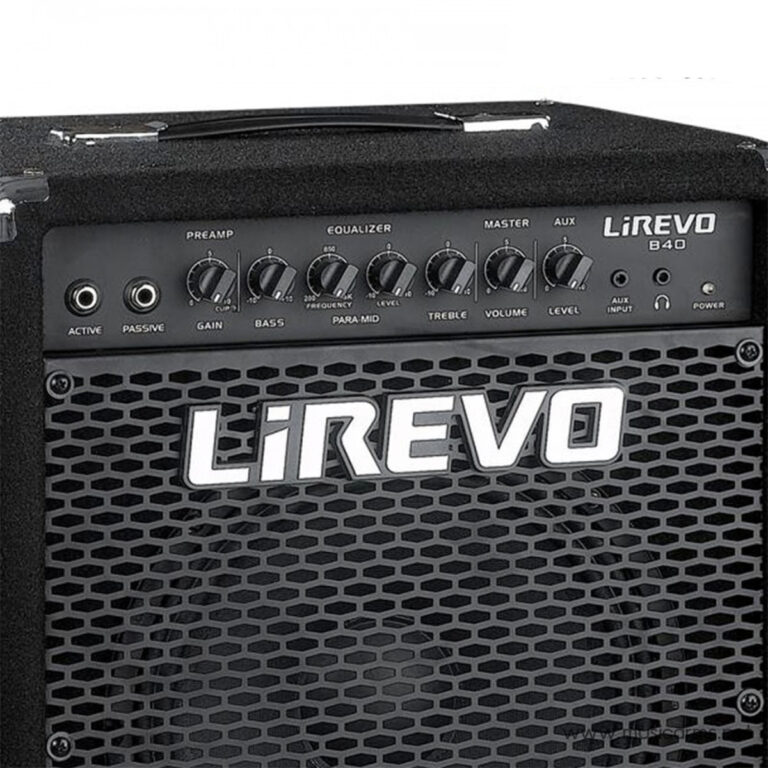 LiREVO B40 guitar amplifier front panel with knobs for gain, bass, treble, volume, and input jacks, logo visible on grille ขายราคาพิเศษ