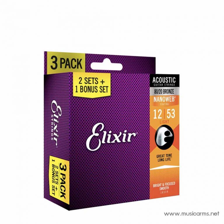Elixir AC.80/20 Nano 3 Set Pack สายกีตาร์โปร่ง ชุด 3 แพ็ค | เบอร์ 12-53