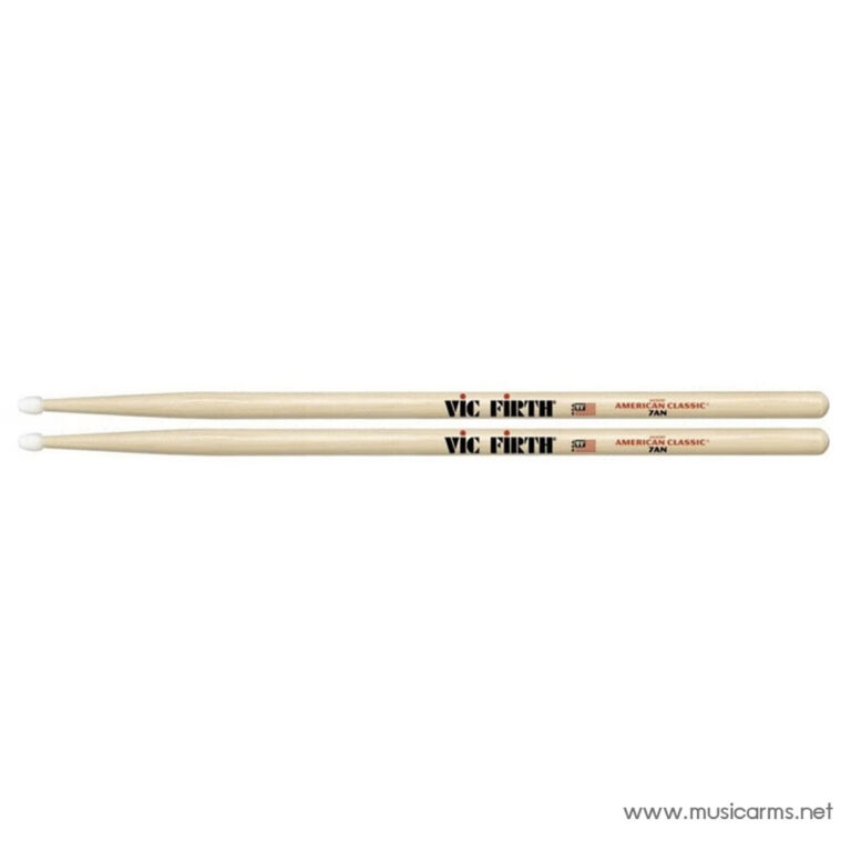 Two light-colored Vic Firth American Classic 7AN drumsticks placed parallel on a white background, with a small musicarms.net watermark in the corner ขายราคาพิเศษ
