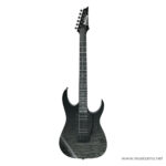 Black double-cutaway electric guitar with a quilted top and dual humbucker pickups, on a dark finish. ขายราคาพิเศษ