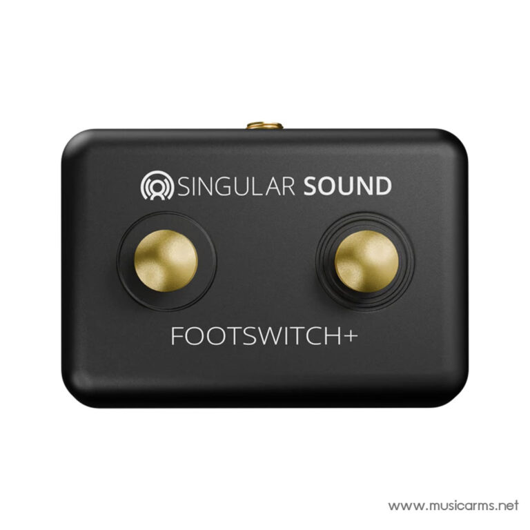 Black rectangular footswitch pedal with two gold knobs and 'SINGULAR SOUND' branding reading 'FOOTSWITCH+'. ขายราคาพิเศษ
