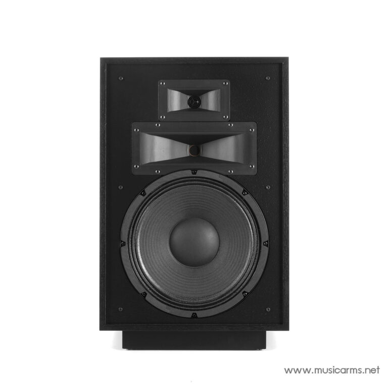 Black front-facing speaker with a large woofer and two horn-like tweeters; watermark www.musicarms.net. ขายราคาพิเศษ