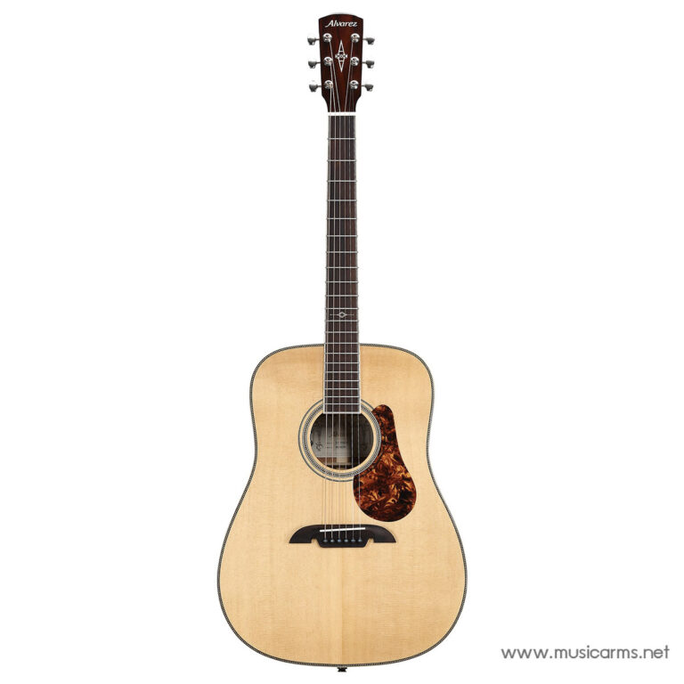 Natural-finish acoustic guitar with six strings, tortoiseshell pickguard, and Alvarez headstock viewed full-length ขายราคาพิเศษ