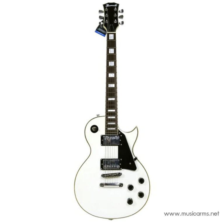 White Les Paul–style electric guitar with a black pickguard and chrome hardware, shown against a white background. ขายราคาพิเศษ
