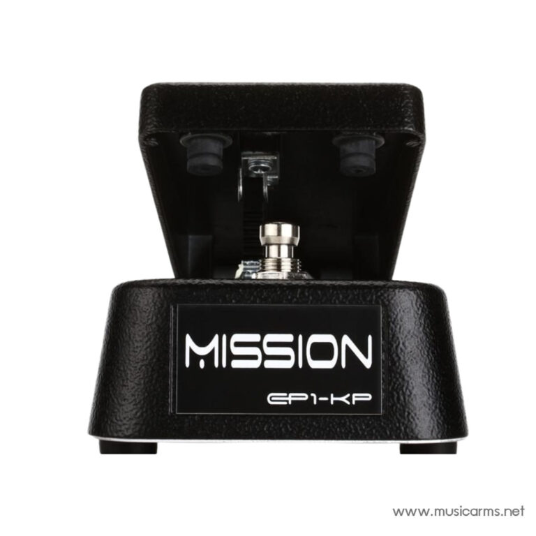 Close-up of a black Mission EP1-KP pedal with lid open, exposing its internal gear. ขายราคาพิเศษ