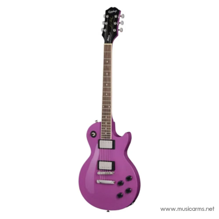 Purple solid-body electric guitar with two humbucker pickups and four control knobs. ขายราคาพิเศษ