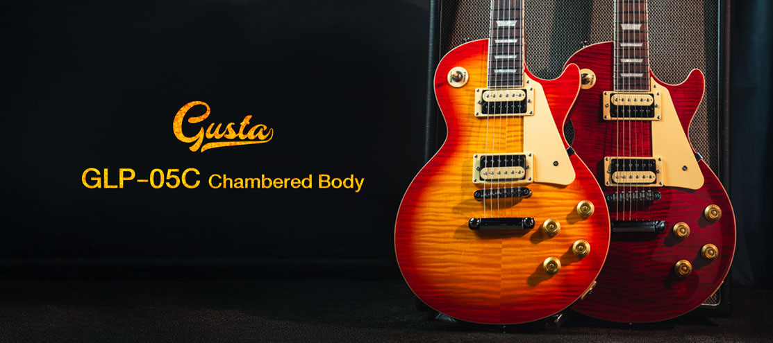 Gusta GLP-05C electric guitar in Wine Red Cherry Burst
