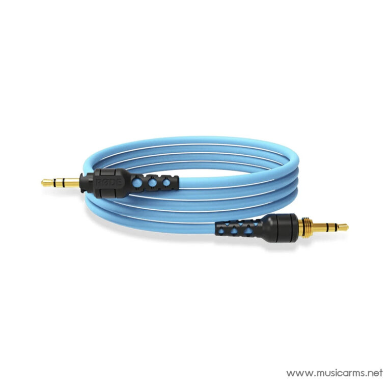 Blue braided coiled 3.5mm stereo audio cable with gold-plated connectors. ขายราคาพิเศษ