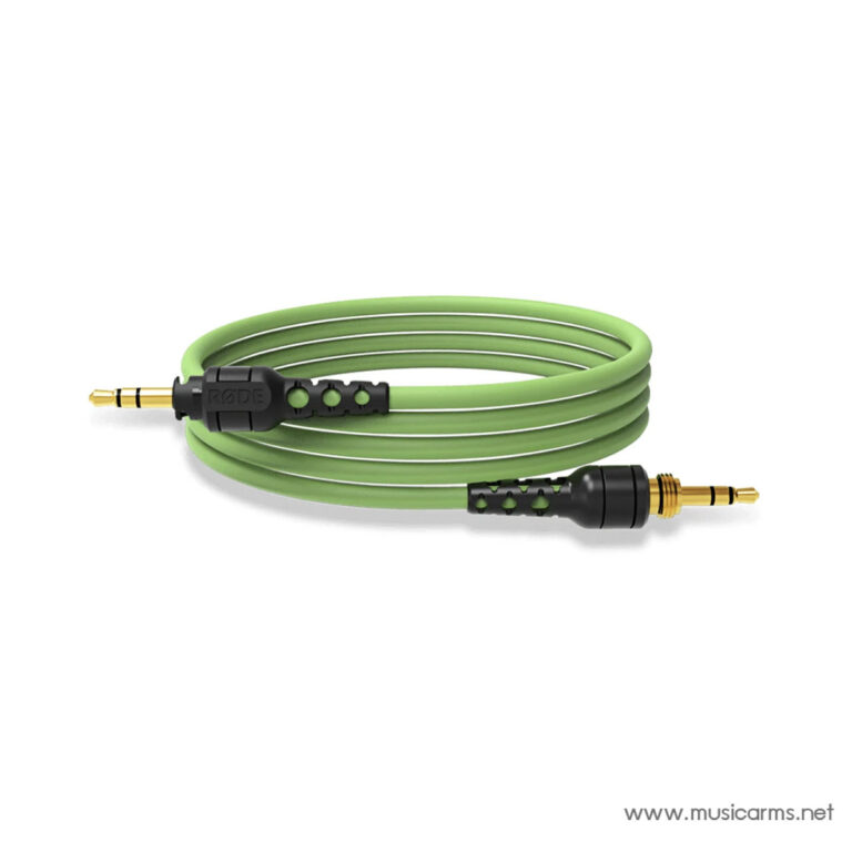 Coiled green 3.5mm stereo audio cable with gold-plated connectors and a black inline control module (RØDE) ขายราคาพิเศษ