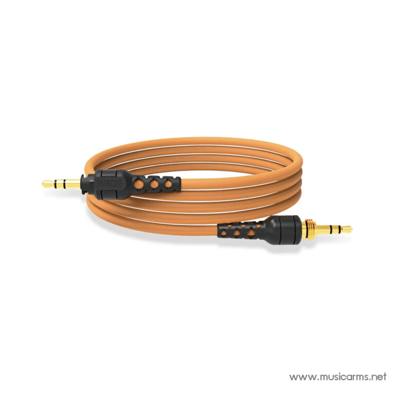 Orange coiled 3.5mm stereo audio cable with gold-plated male connectors on both ends ขายราคาพิเศษ
