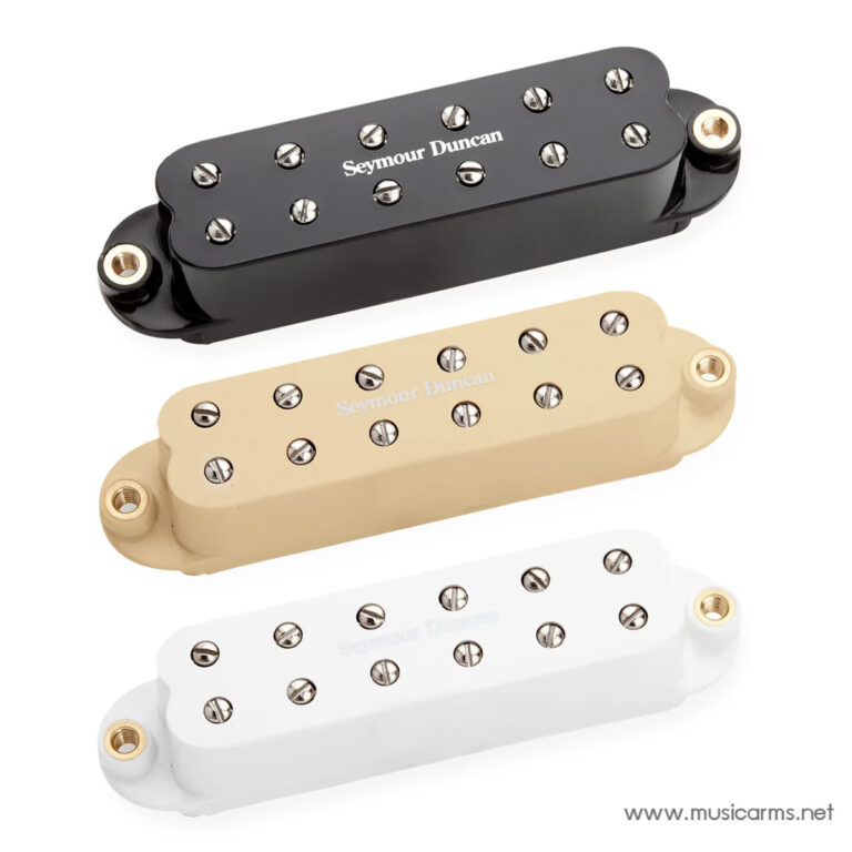 Three Seymour Duncan humbucker guitar pickups in black, cream, and white stacked diagonally on a white background. ขายราคาพิเศษ
