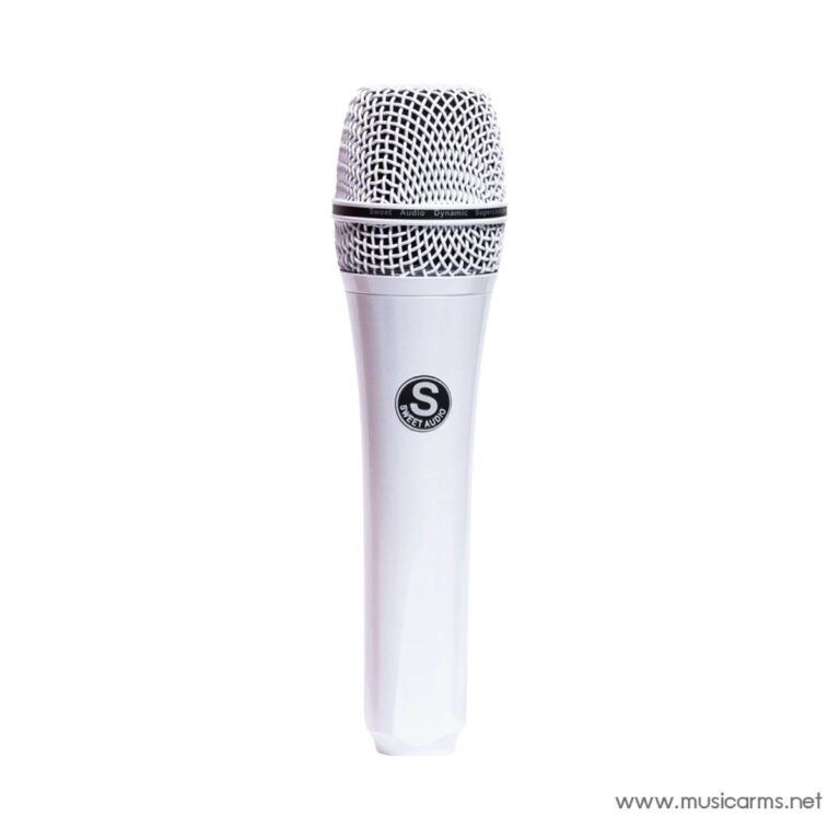 Silver handheld microphone with a metal grille and a black circular 'S' logo on the body ขายราคาพิเศษ