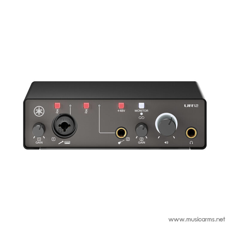 Two-input USB audio interface UR12 with gain knobs, level meters, and 2 front inputs for mics/instruments plus monitor and headphone jacks. ขายราคาพิเศษ