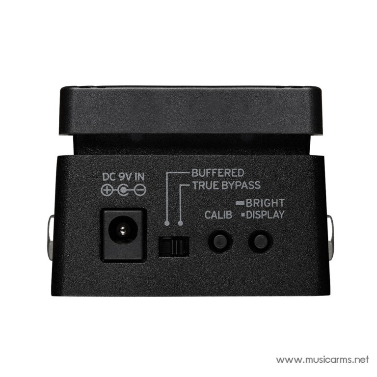 Close-up of a black guitar pedal's rear panel showing DC 9V IN, a small toggle switch, and two control buttons labeled CALIB and DISPLAY. ขายราคาพิเศษ