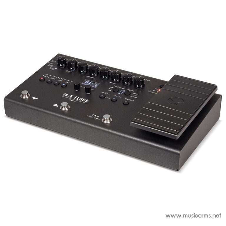 Black floor-style guitar multi-effects processor with knobs, buttons, and a large expression pedal on the right side. ขายราคาพิเศษ