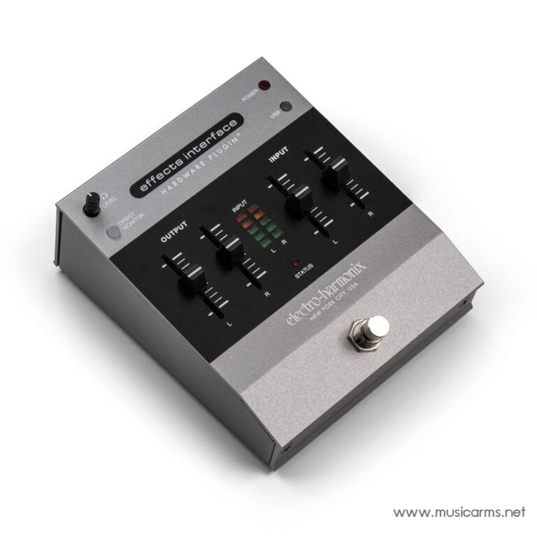 Silver guitar effects pedal with multiple sliders and a footswitch, labeled 'electro-harmonix' and 'INPUT/OUTPUT' used to modulate audio signals on a compact board. ขายราคาพิเศษ