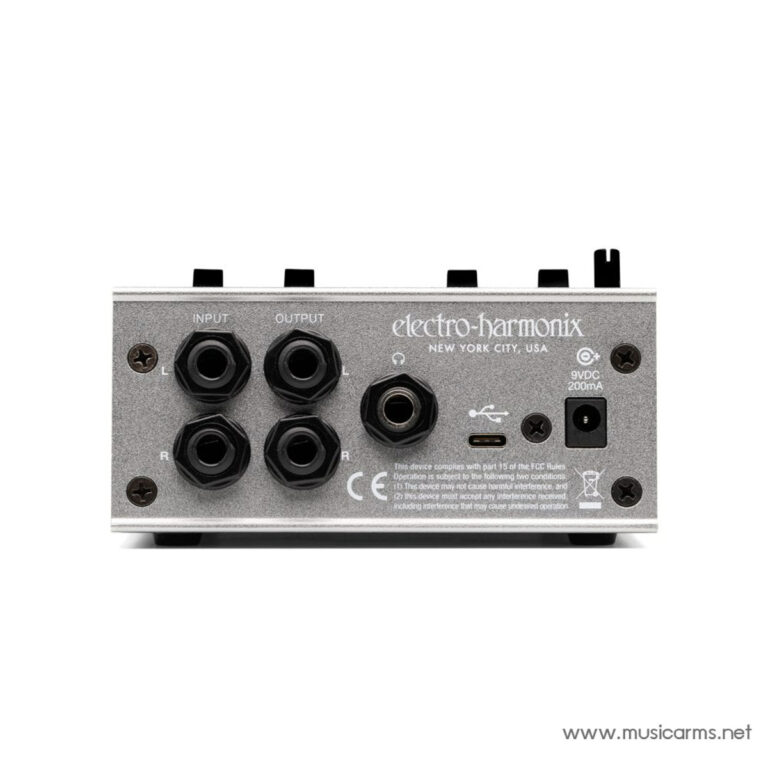 Back panel of an Electro-Harmonix effects pedal with Input and Output 1/4-inch jacks (L/R). ขายราคาพิเศษ