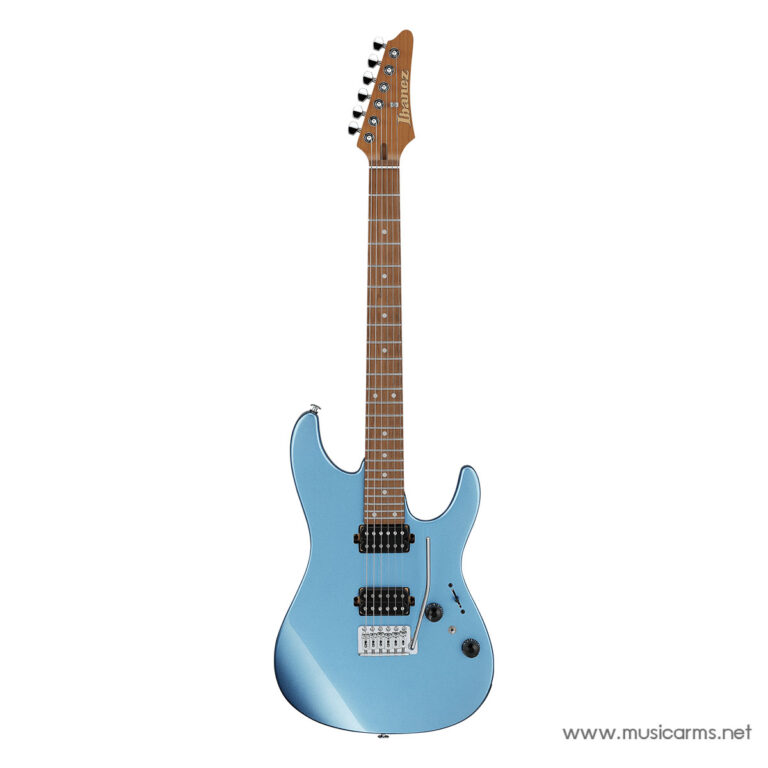 Blue Ibanez electric guitar with a maple neck, two black humbucker pickups, and a tremolo bridge on a white background ขายราคาพิเศษ