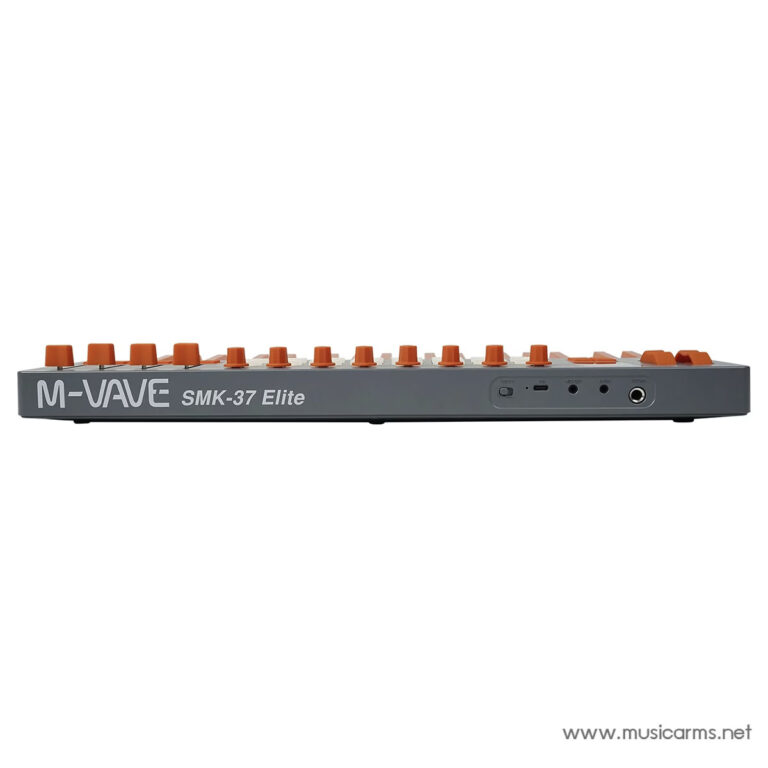 M-VAVE SMK-37 Elite MIDI keyboard controller with orange knobs seen from the side. ขายราคาพิเศษ