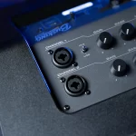 Close-up of a two-channel audio mixer panel showing Channel 1 and Channel 2 XLR inputs and gain knobs. ขายราคาพิเศษ
