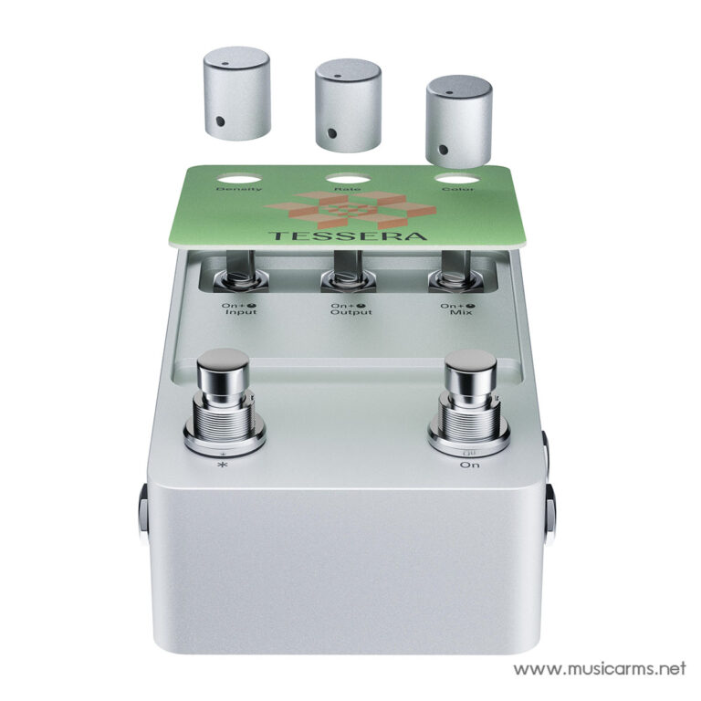 Guitar effects pedal with a green top plate, two large knobs at the front, and three metal footswitches behind. Brand: Tessera. ขายราคาพิเศษ