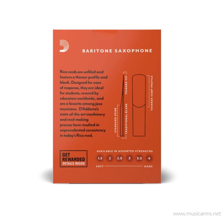 ลิ้นบาริโทนแซก Rico Baritone Saxophone Reeds (กล่องส้ม) เบอร์3 ขายราคาพิเศษ