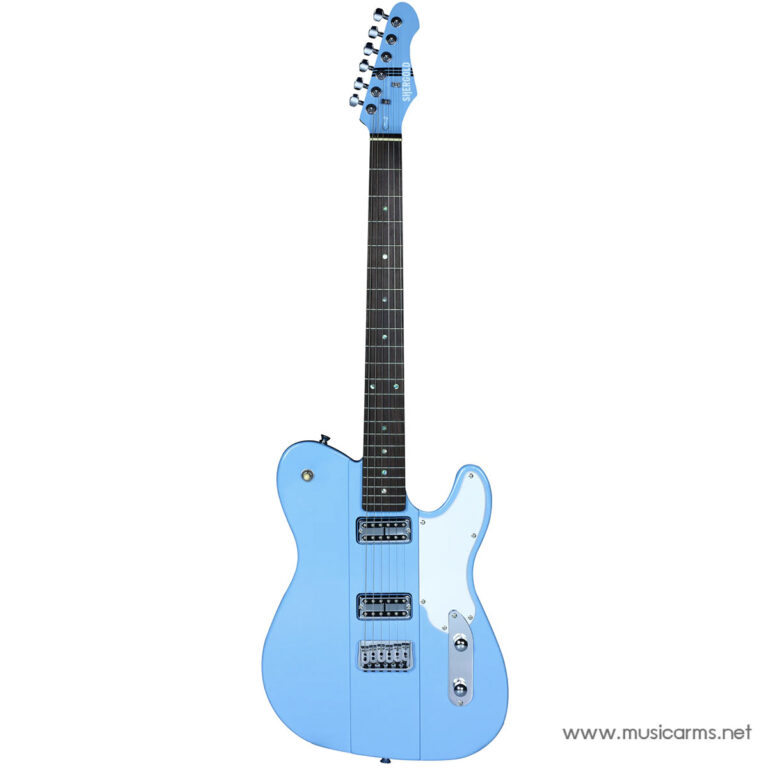 Blue solid-body electric guitar with a white pickguard and two humbucker pickups. ขายราคาพิเศษ